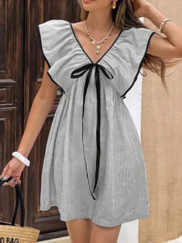 Striped Ruffle Sleeve Mini Dress