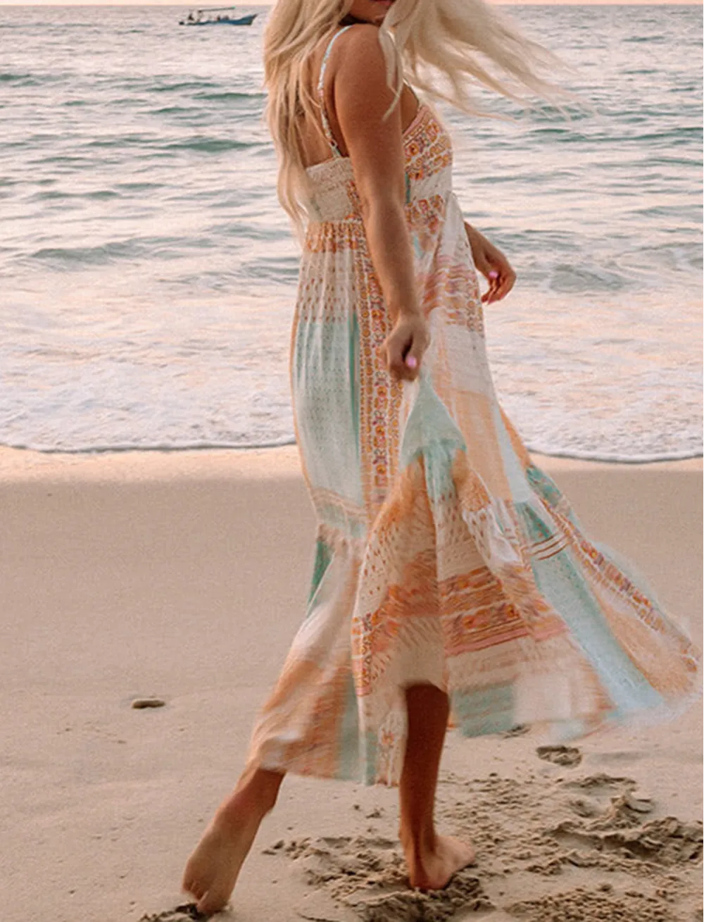 Boho Patchwork Print Square Neck Sundress