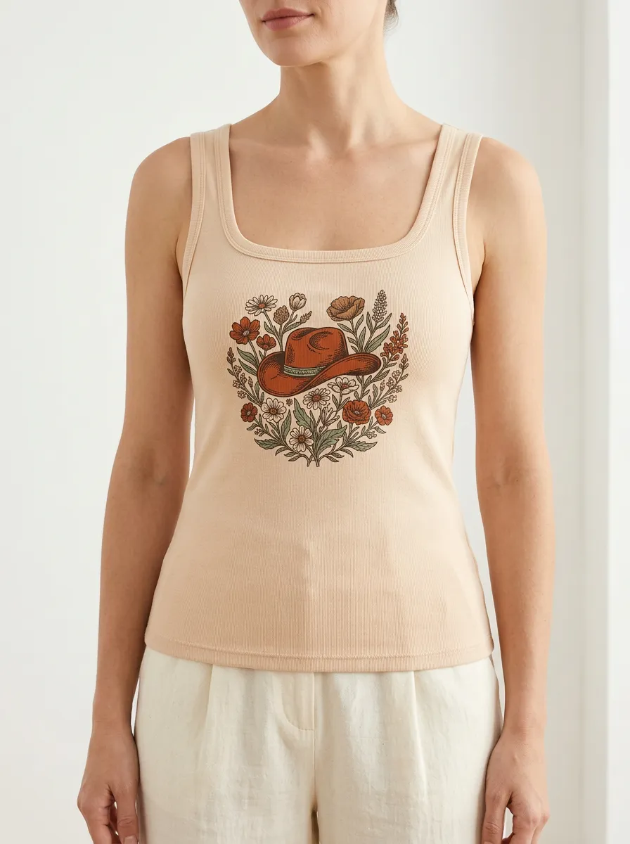 Cowgirl Floral Built-In Bra Tank Top