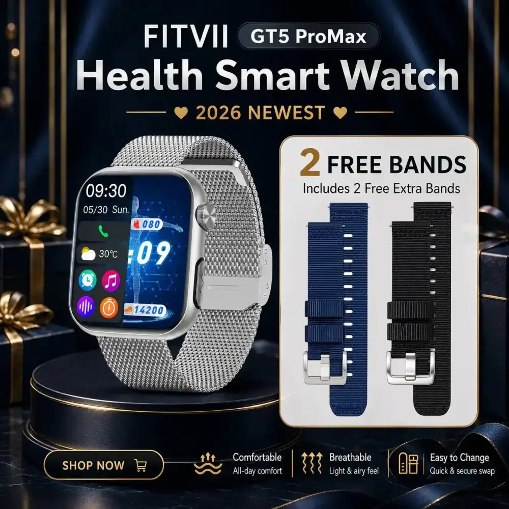 FitVII® GT5 Pro Max Health Watch With Blood Pressure & Blood Sugar & More 2026