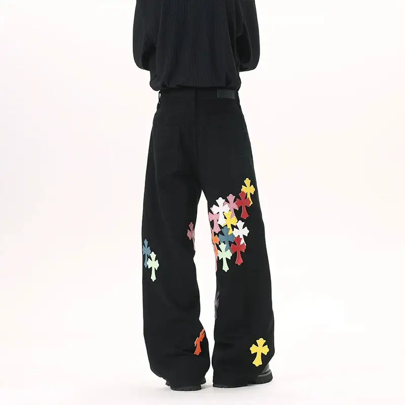 Wide-Leg Patchwork Zip-Detail Jeans