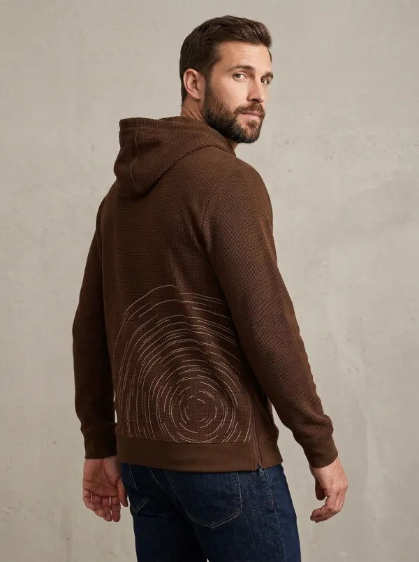 Men's Abstract Circular Pattern Graphic Waffle-Knit Full-Zip Hoodie