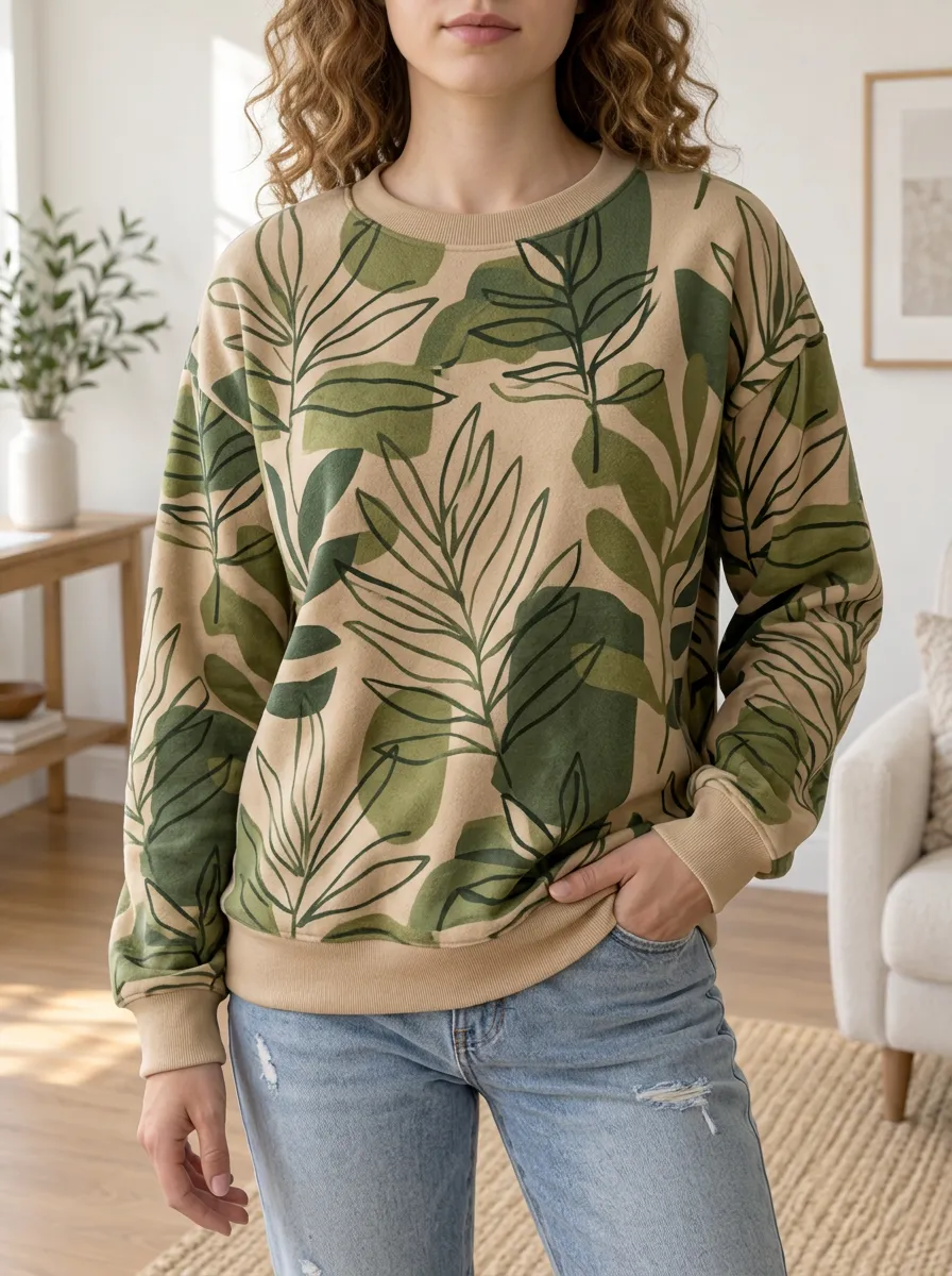 Women's Botanical Print Crewneck Sweatshirt Fleece Graphic Print