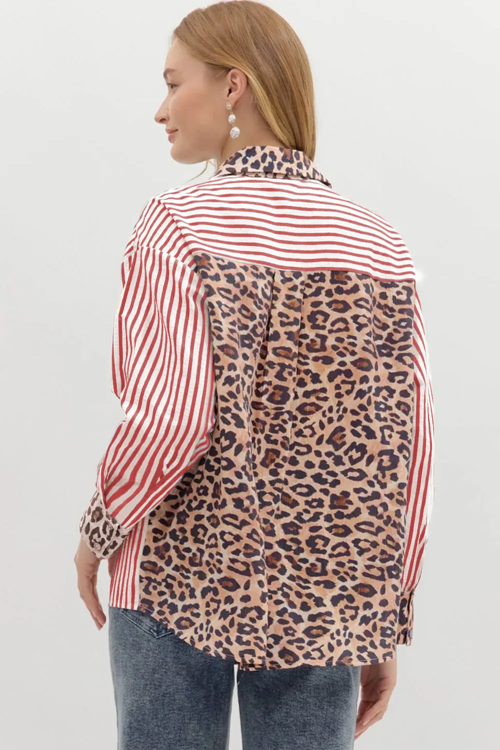 Racing Red Striped Leopard Print Shirt