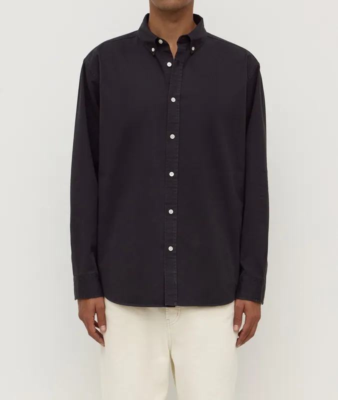 Washed Black Cotton Twill Button-Up Shirt