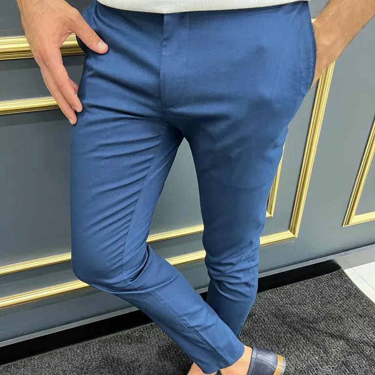 Refined Check Pattern Slim Fit Textured Pique Tailored Trousers
