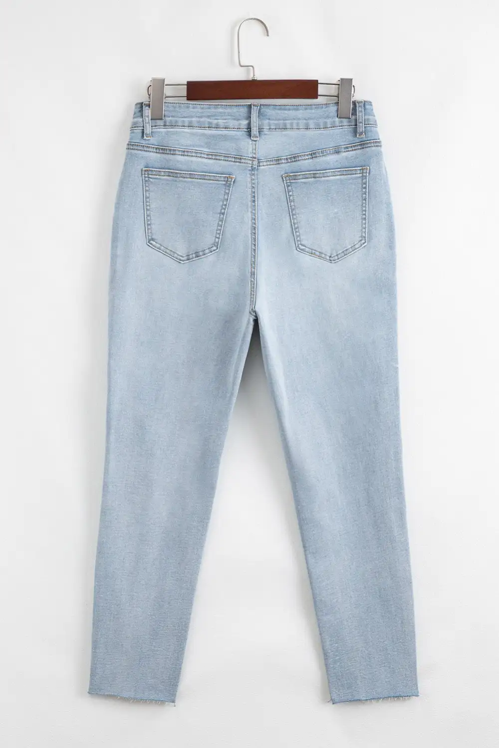Mid Rise Cropped Distressed Raw Hem Casual Jeans