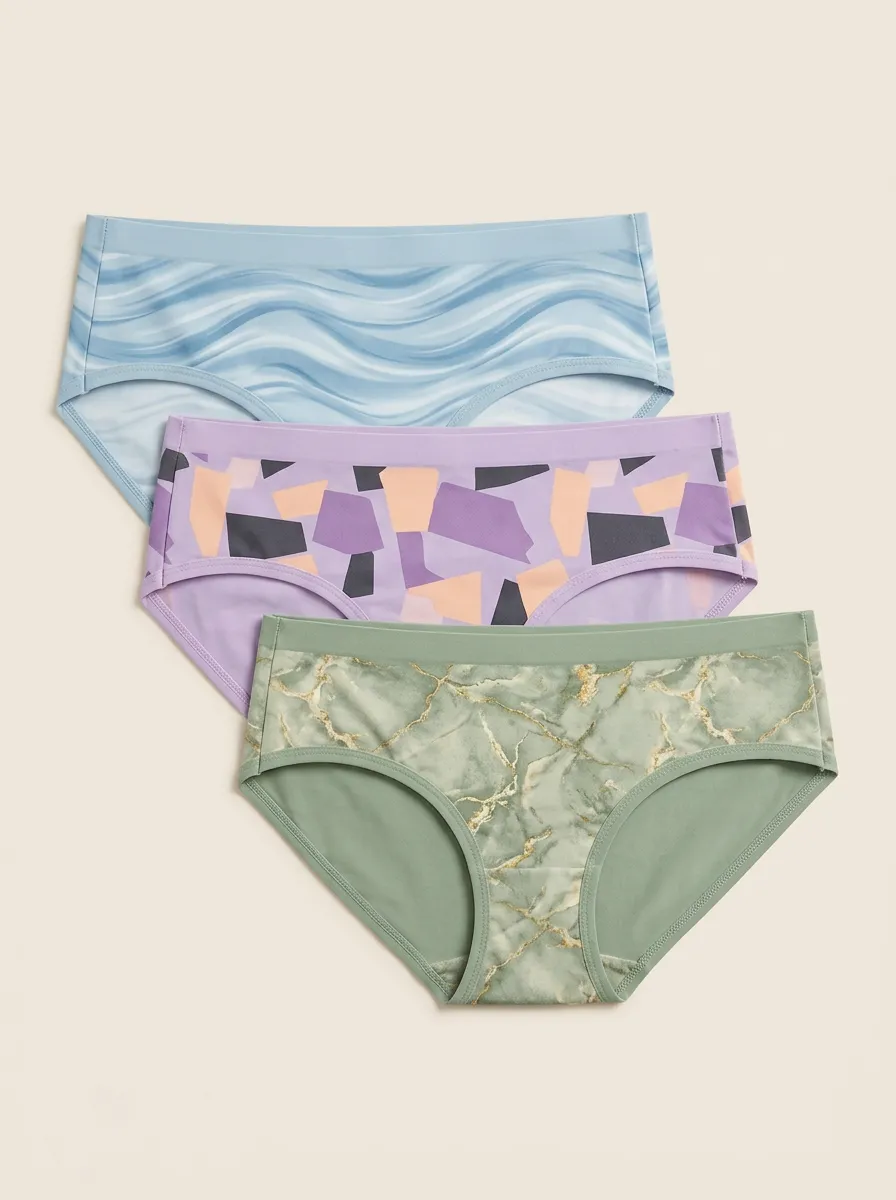 Mid Rise Marble Wave Hipster Printed Briefs Three Pack