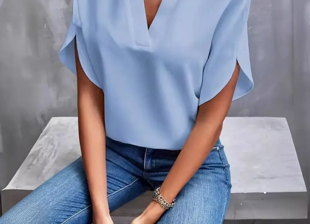 V-Neck Short Sleeve Blouse