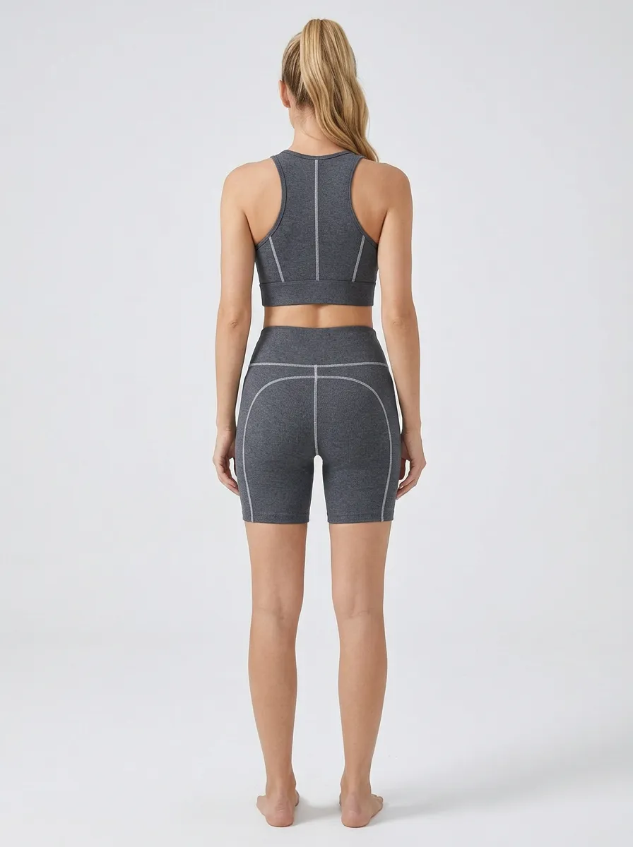 Dynamic Ribbed Texture Edit Women's Tank Top And Sports Shorts Set
