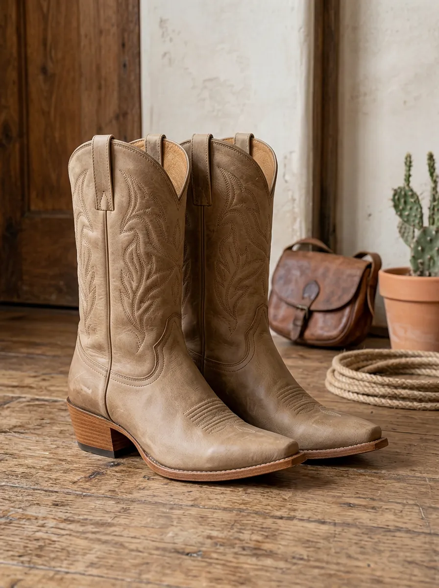 Unisex Classic Western Cowboy Leaf Embroidered Printed Boots