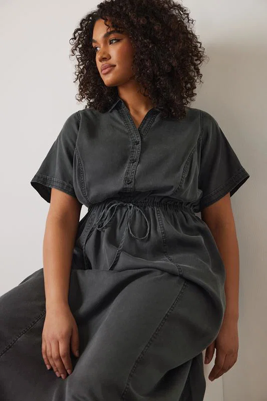 Black Lyocell Denim Shirt Dress detail 1