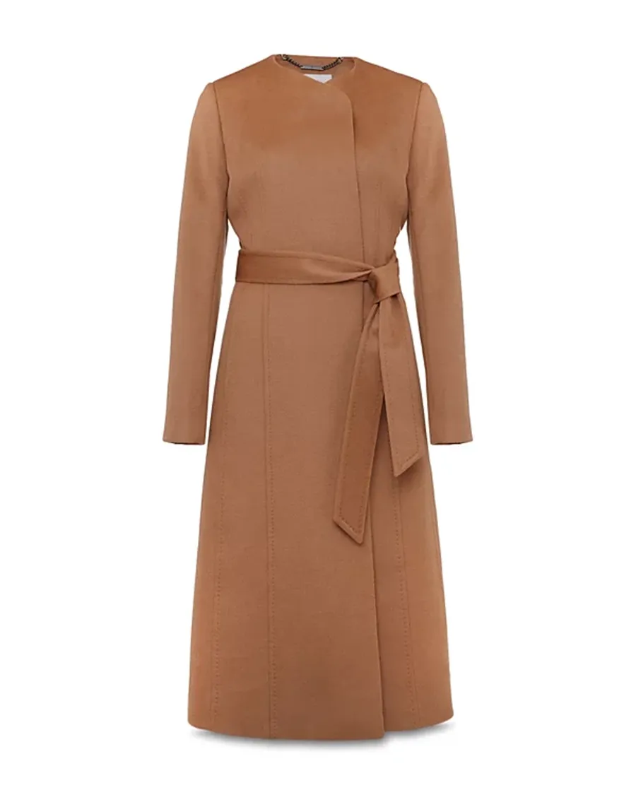 Long Sleeves Dark Camel Belted Coat