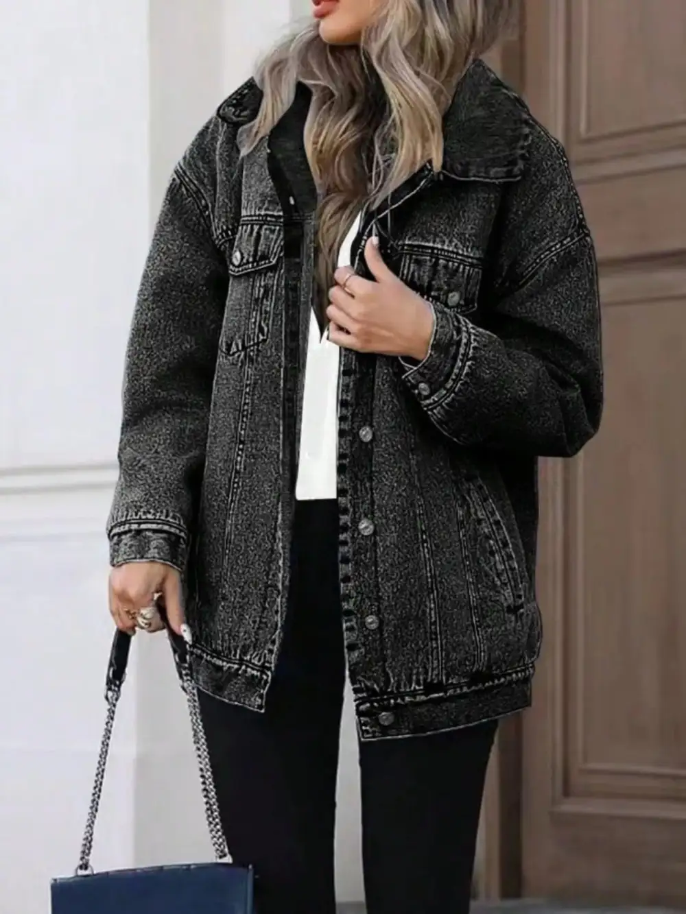 Washed Button Up Oversized Jacket
