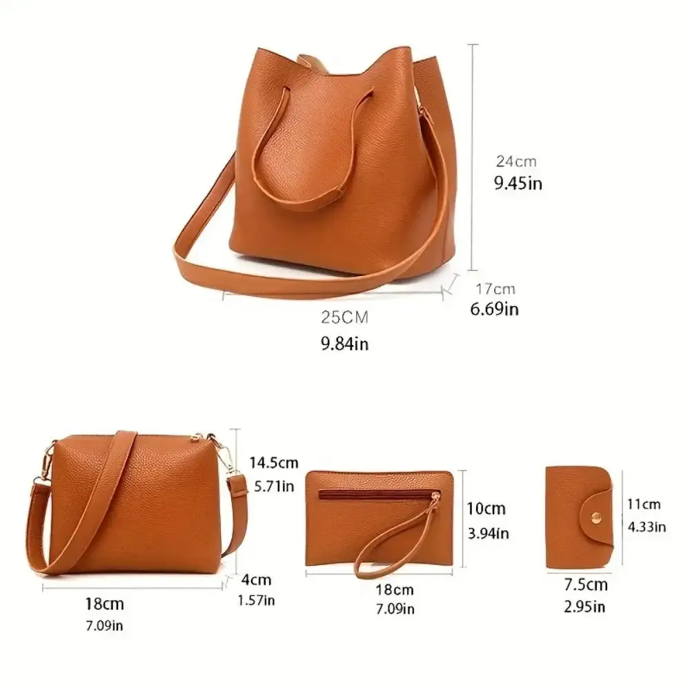 Classic Minimalist Black Leather Bag Set