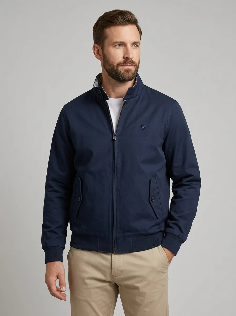 Men's Navy Stand-Collar Harrington Jacket