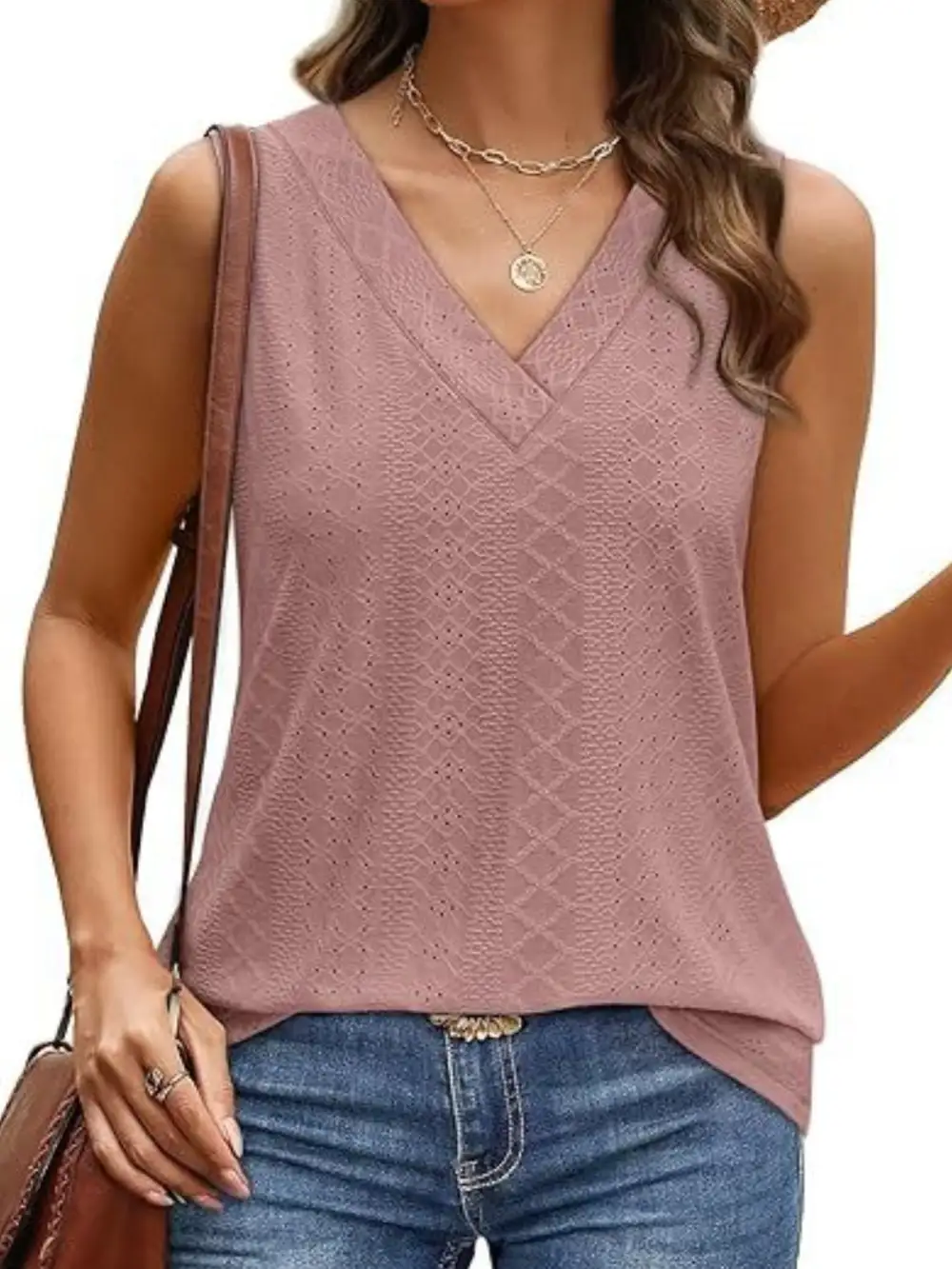 Eyelet V Neck Tank