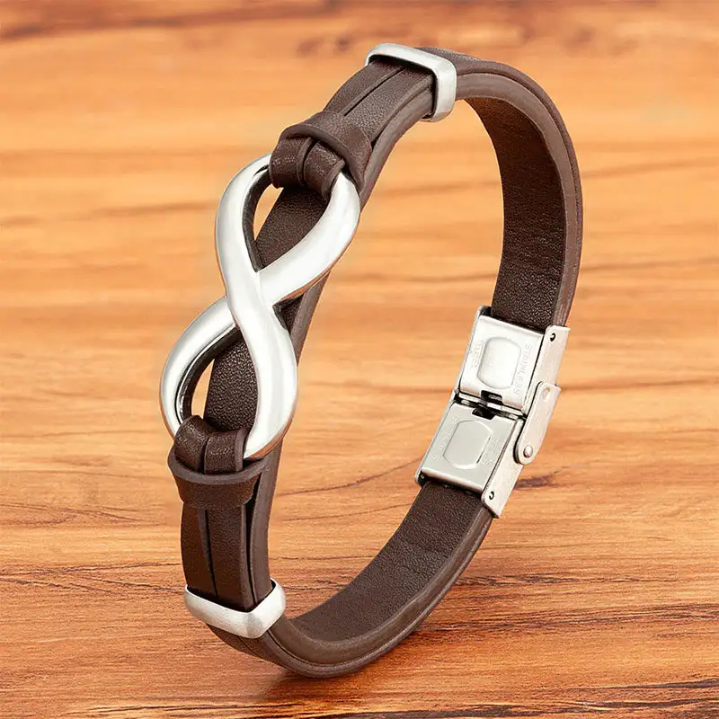 Infinitely Design Titanium Steel Leather Bracelet