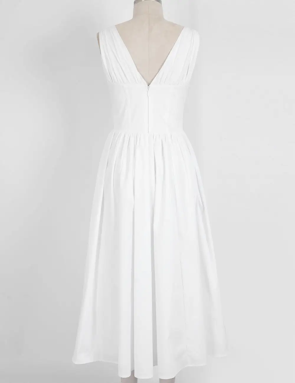 Deep V Neck Ruched Bust Midi Dress
