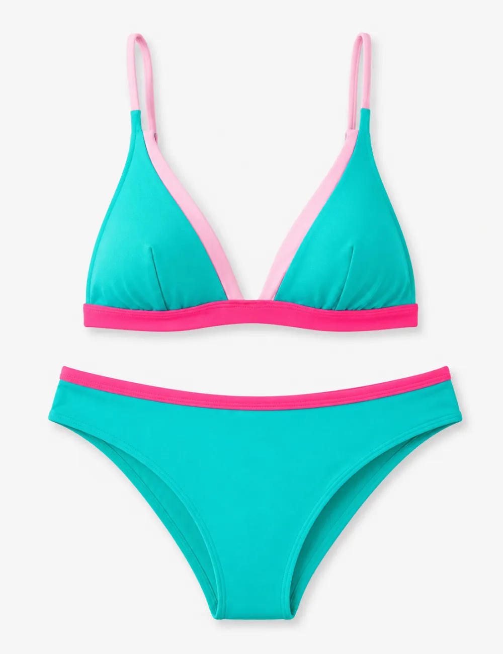 Color Block Double Straps Triangle Two Piece Bikini Set