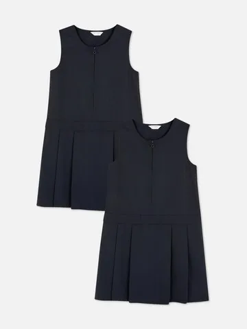 4-7yrs | 2pk Pleated School Pinafore Dresses