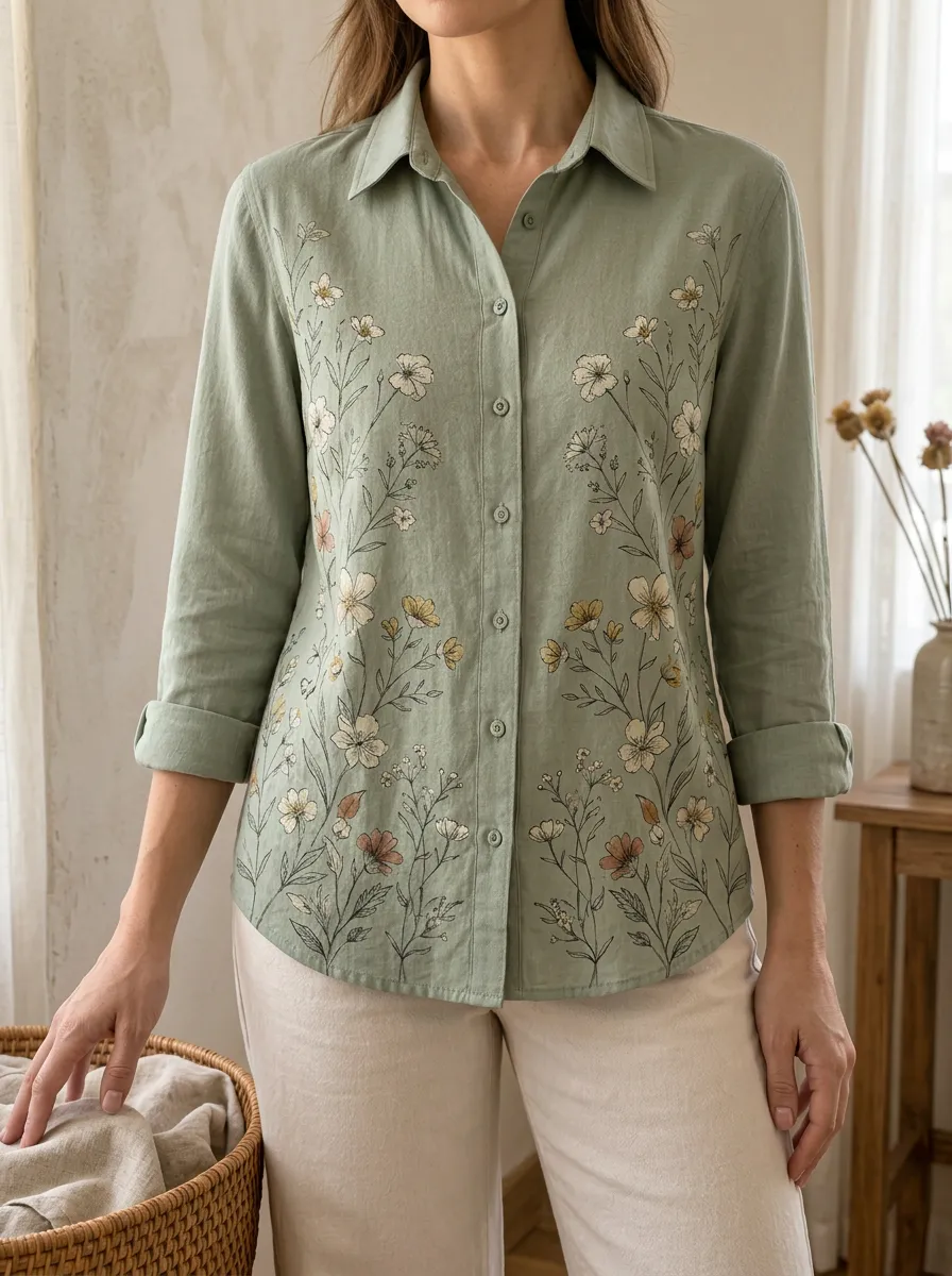 Women's Landscape Botanical Nature Lover Floral Shirt