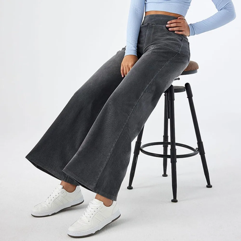 2026🔥  High Waisted Multiple Pockets Baggy Wide Leg Washed Stretchy Knit Casual Jeans