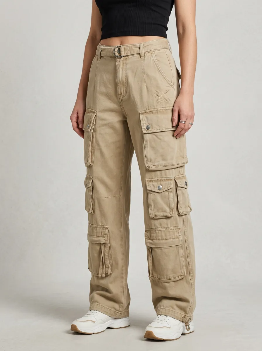 Minimal Embroidered Detail Multi Pocket Activewear Women's Multi Pocket Cargo Pants