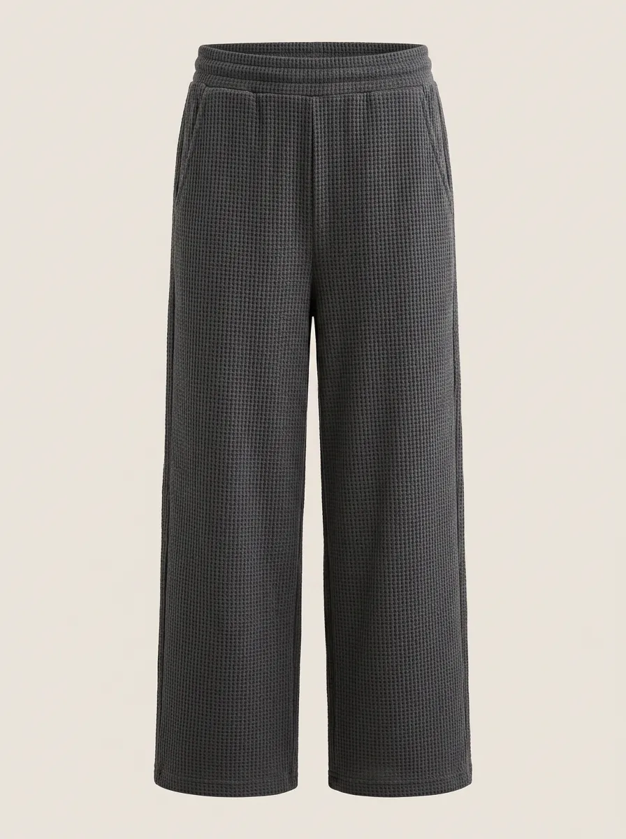 Unisex Casual Lounge Charcoal Waffle Knit Wide Leg Pants