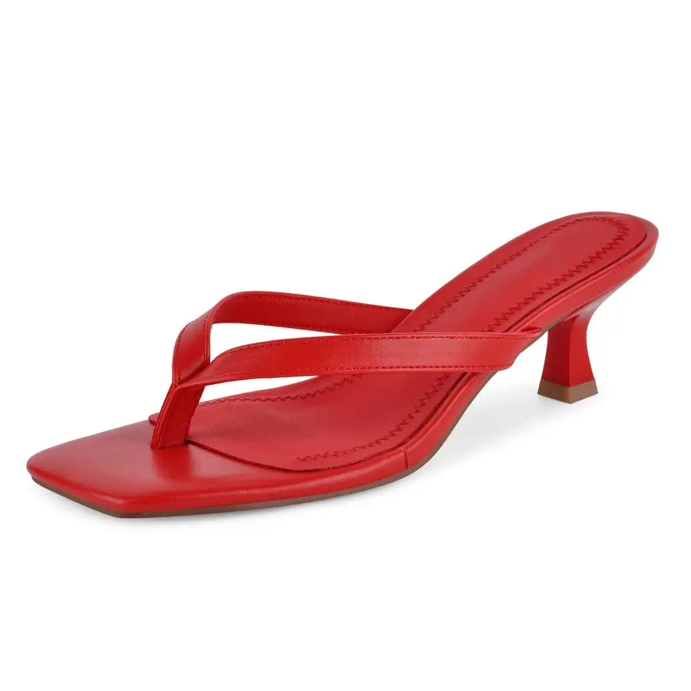 Square Toe Flip-Flop Kitten Heel Sandals