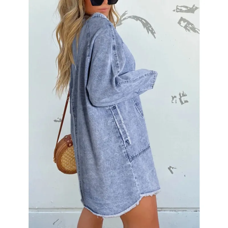 Plus Size Button-Front Long-Sleeve Denim Shirt Dress