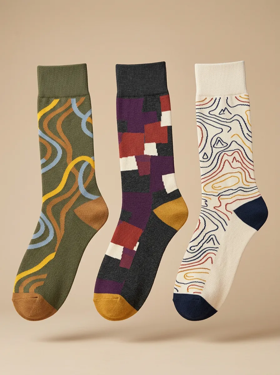 Men's Abstract Geometric Topographic Printed Three-Pack Socks — Casual Rotation