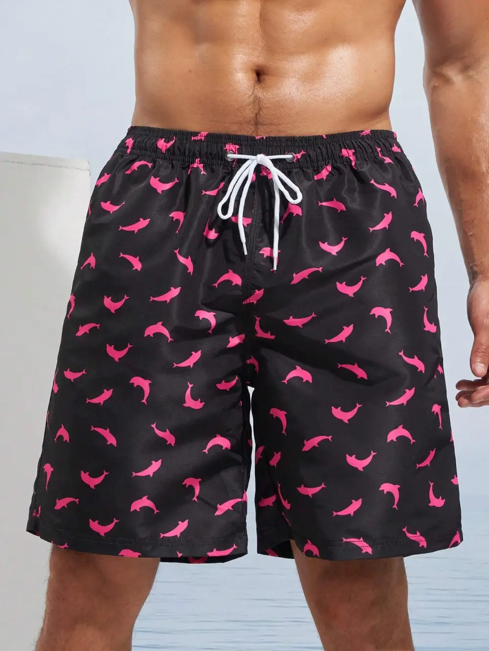 Men's Dolphin Print Pocket Swim Trunks