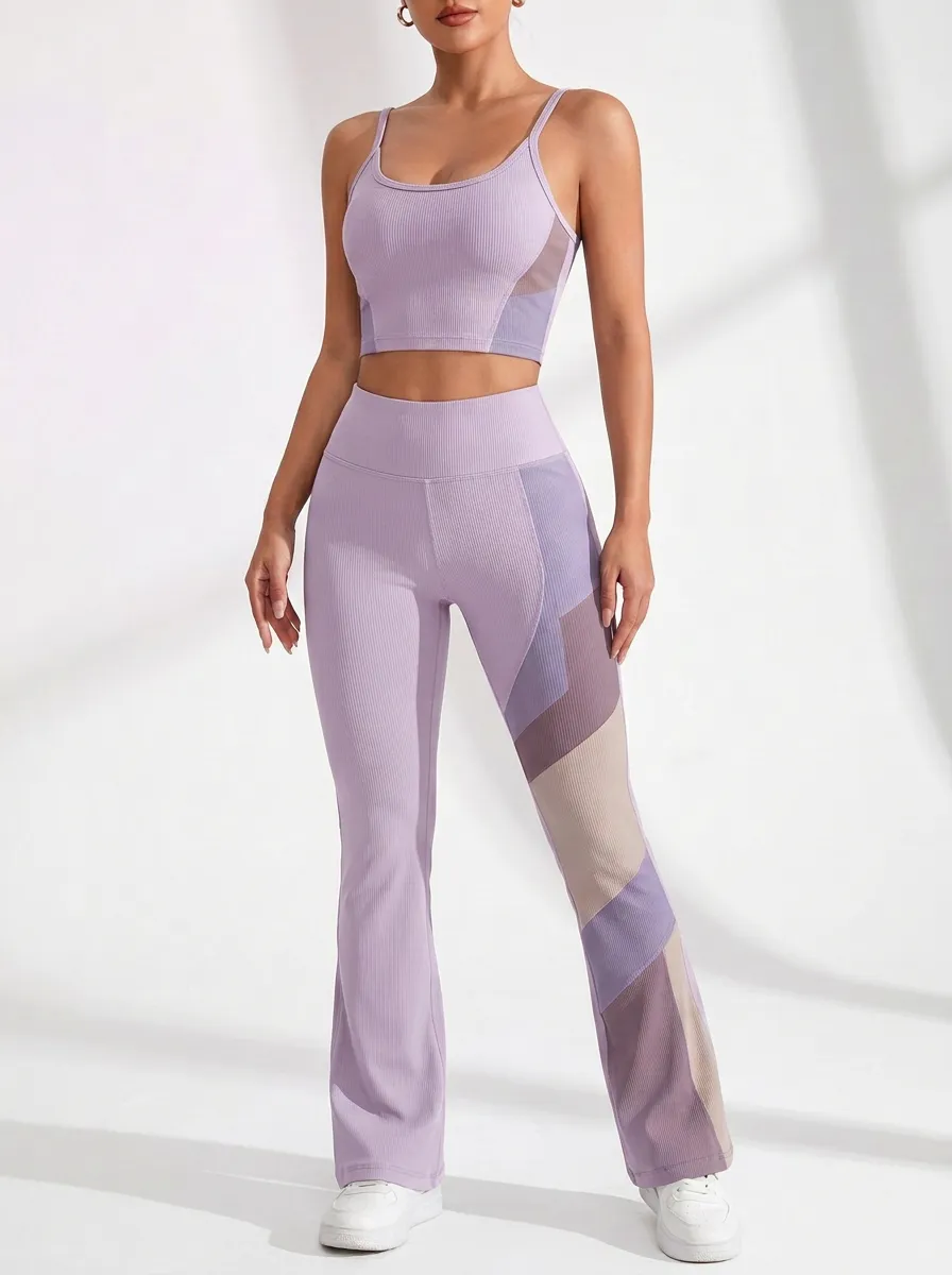 Colorblock Textured Flare Active Set