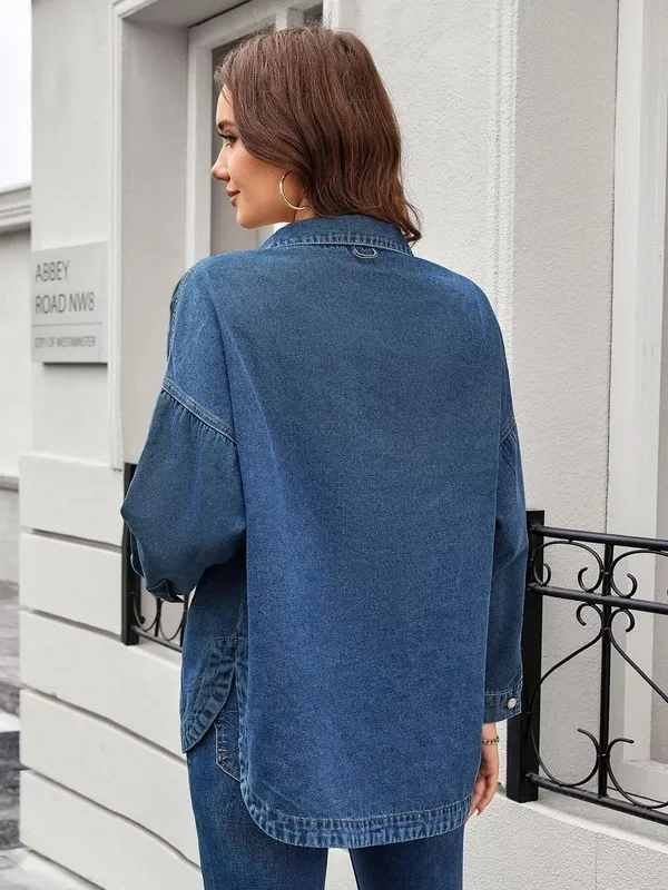 Button-Up Long-Sleeve Denim Shirt