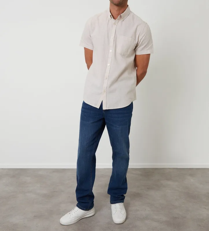 Light Stone Short-Sleeve Linen-Blend Shirt
