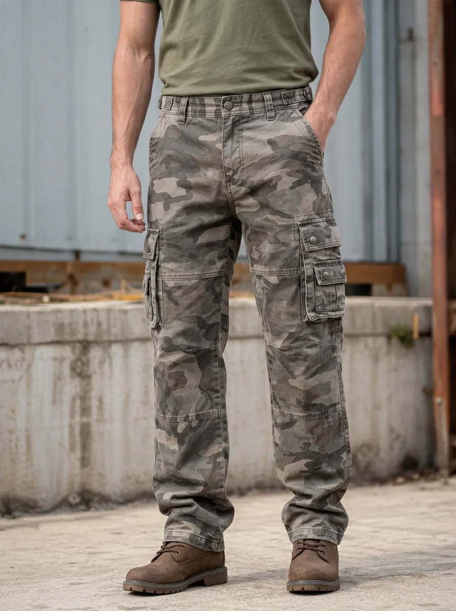 Men's Utility Desert Camo Snap-Flap Pocket Reinforced Knee Cargo Pants
