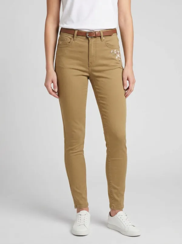 Women's Floral Embroidery Pattern Printed Slim Jeans
