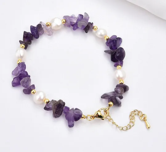 Women's Natural Amethyst And Freshwater Baroque Pearl Bracelet