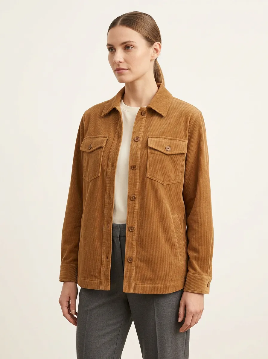 Women's Casual Fashion Corduroy Button-Down Shirt Jacket