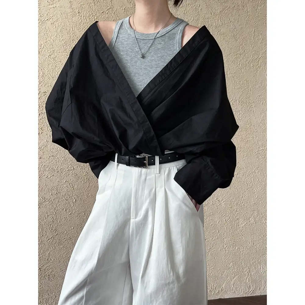 Casual Off Shoulder Shirt With Knit Vest Top