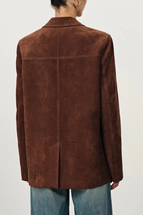 Curved Hem Relaxed Faux Suede Blazer