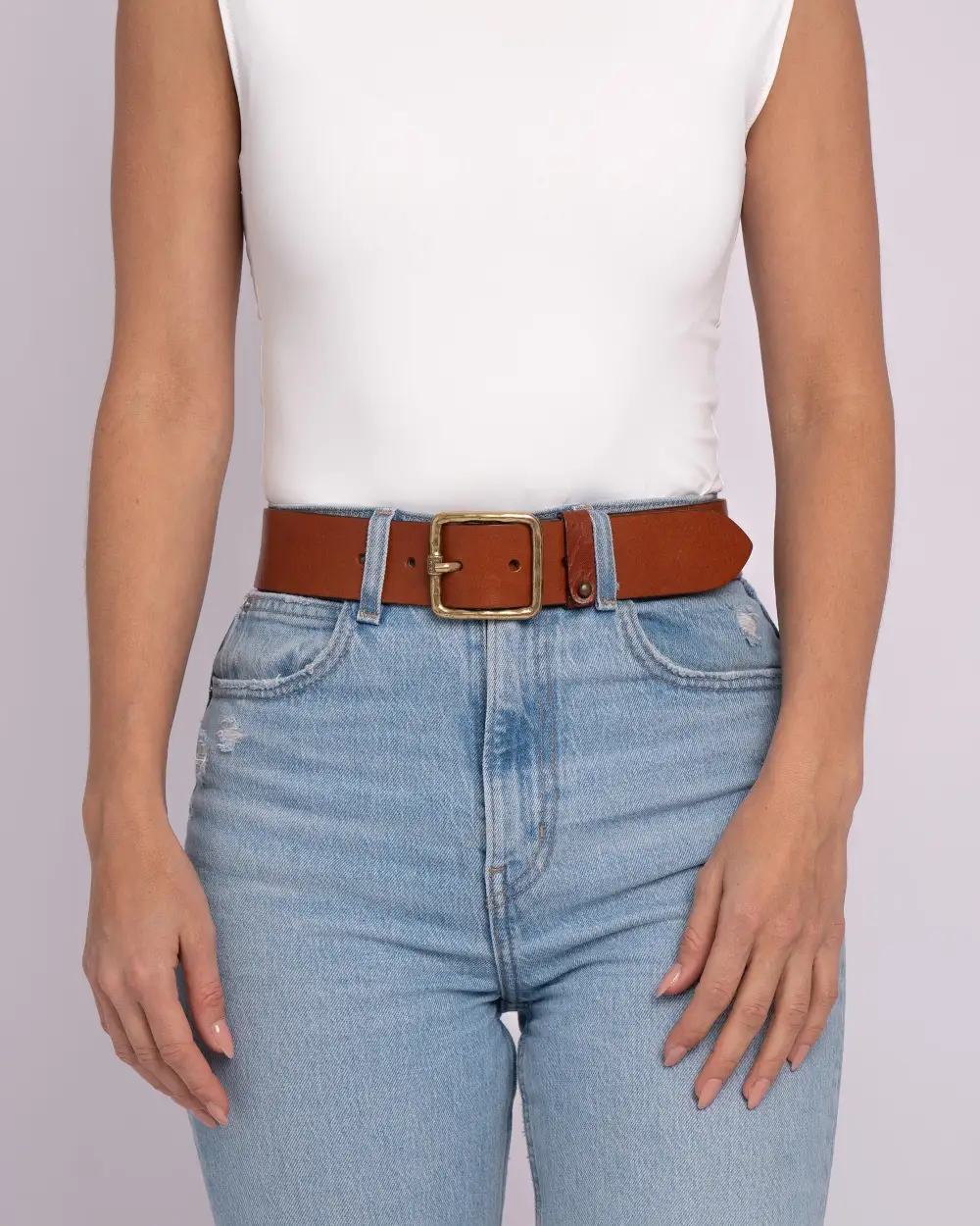 Vintage Square Buckle Leather Waist Belt