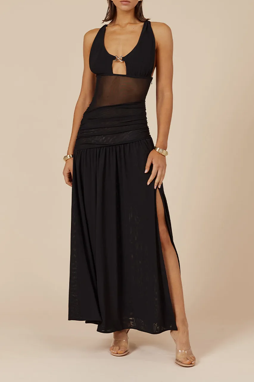 Cut Out Waist Halter Neck Maxi Dress
