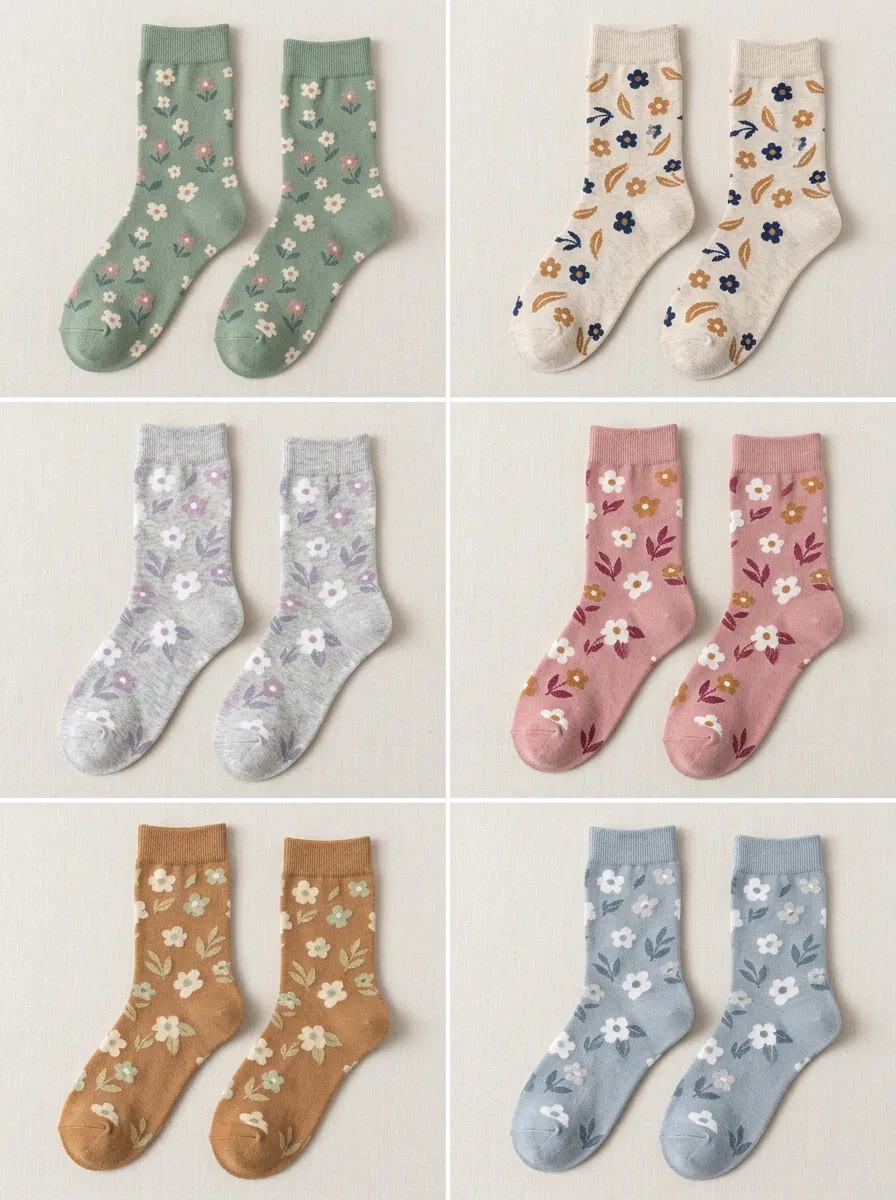 Women's Assorted Vintage Floral Botanical Ribbed Crew Sock Set