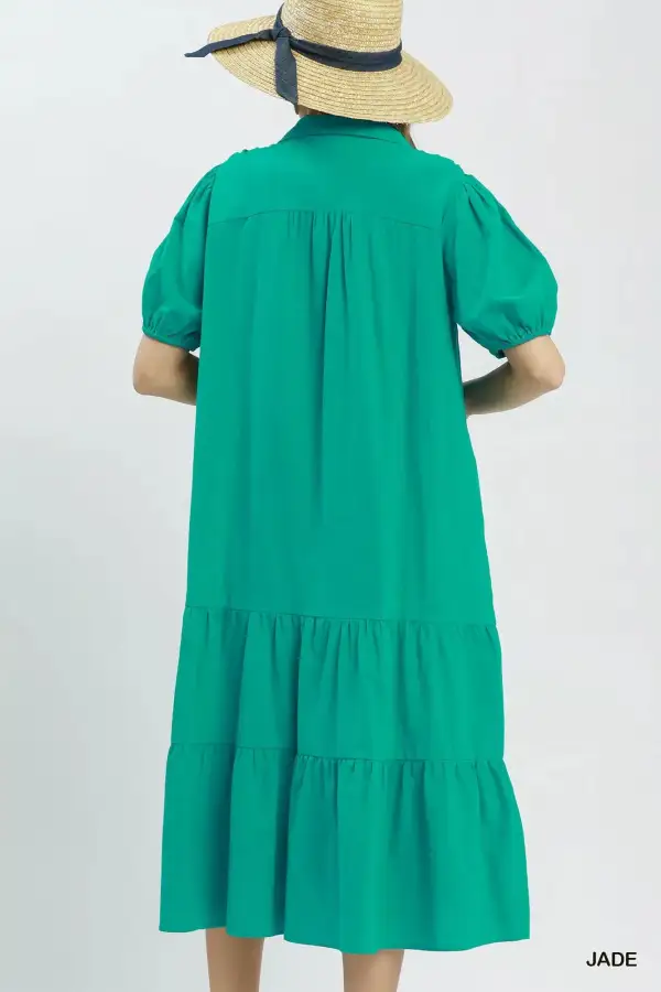 Tiered Solid Tiered Midi Dress