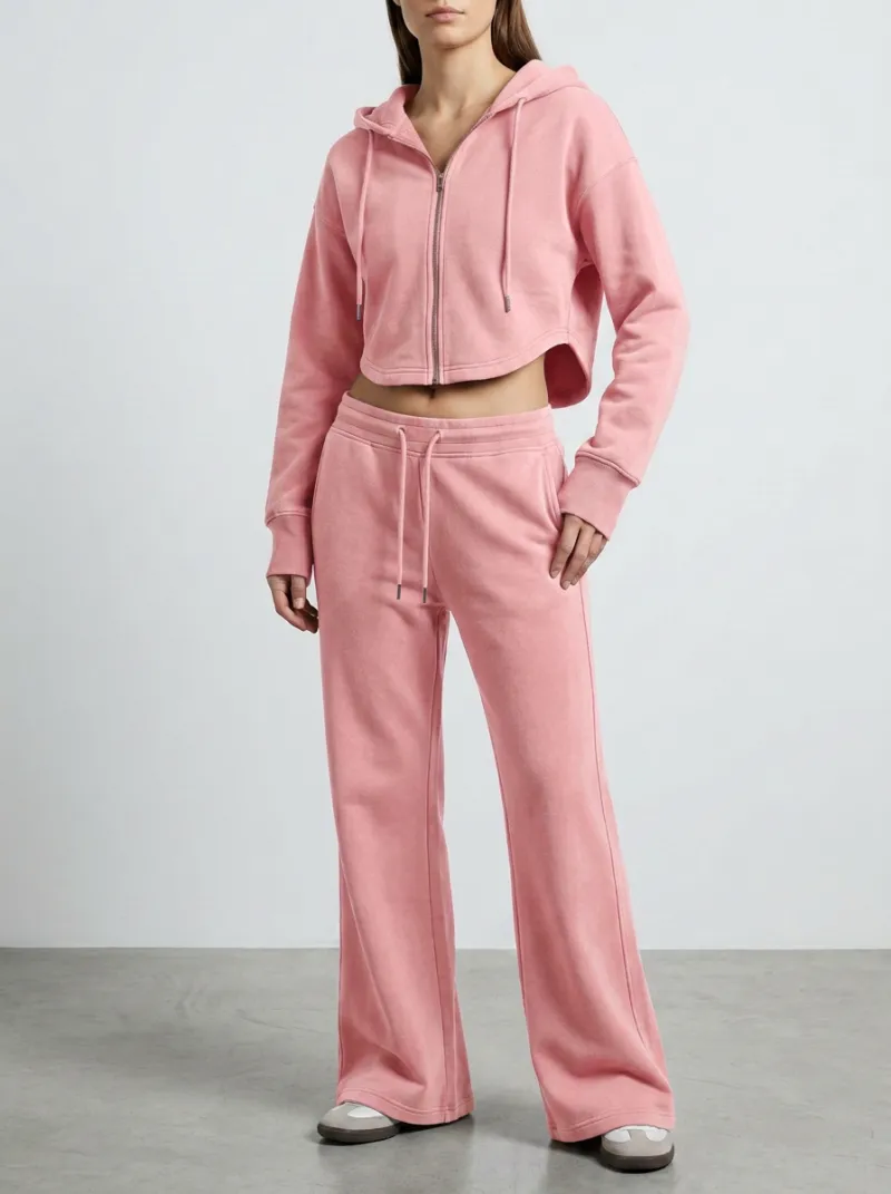 Women's Urban Sport Inspired Cropped Hooded Jacket and Flare Pants Active Set