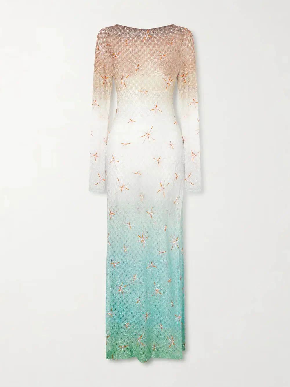 Backless Gradient Embroidered Metal Maxi Dress