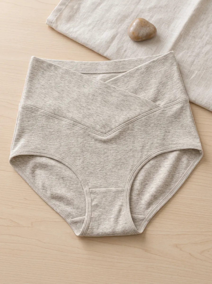 Women's High Waisted Crossover V-Shape Heather Gray Briefs