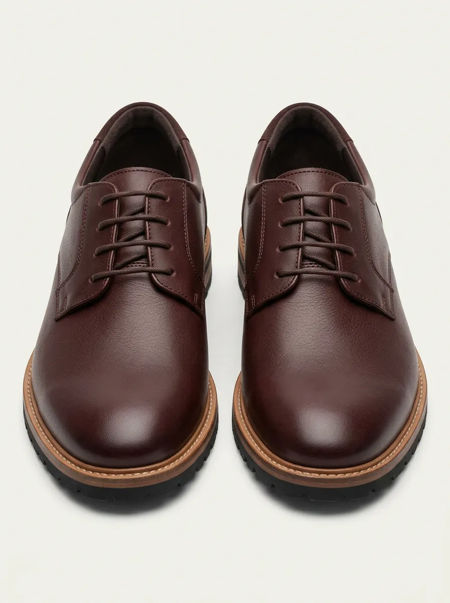 Men's Classic Brown Leather Plain Toe Oxford Shoes